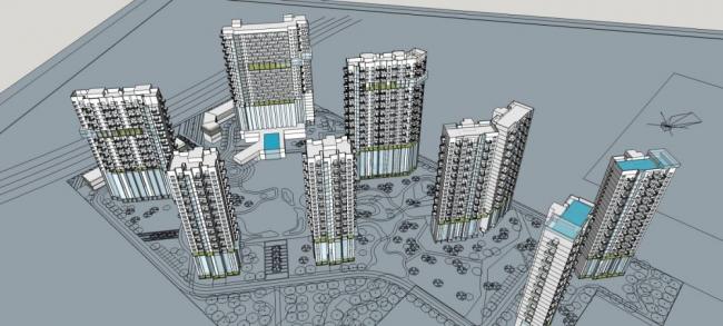 Sketchup住宅模型|高层住宅小区，现代风格，居住建筑