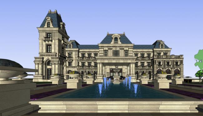 Sketchup商业模型|多层售楼处/会所，欧式古典风格，商业建筑