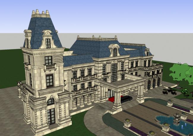 Sketchup商业模型|多层售楼处/会所，欧式古典风格，商业建筑