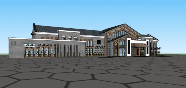 Sketchup商业模型|多层商业会所，中式风格