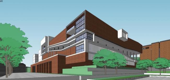 Sketchup学校模型|多层山地中小学学校，教学楼，教育建筑，现代风格