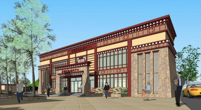 Sketchup办公模型|多层察雅县技能培训中心，藏式风格