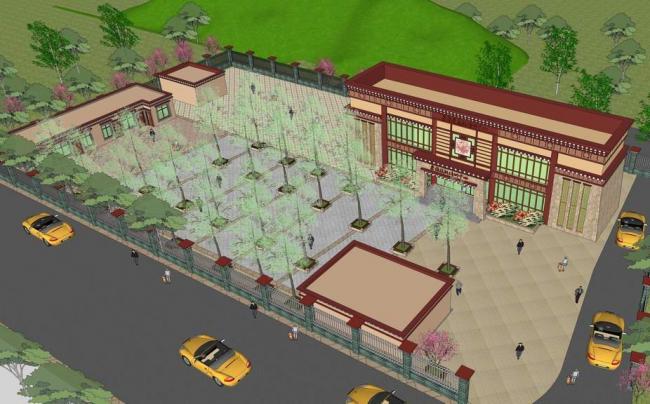 Sketchup办公模型|多层察雅县技能培训中心，藏式风格