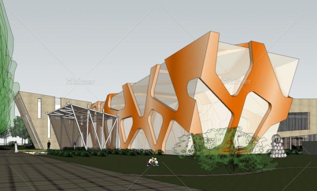 Sketchup商业模型|多层万科售楼处会所，现代风格，商业建筑