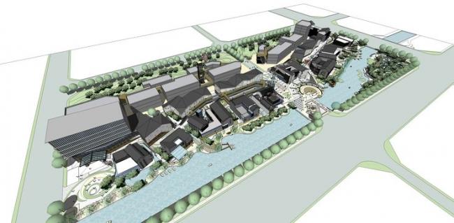 Sketchup商业模型|多层商业街，临水，现代风格