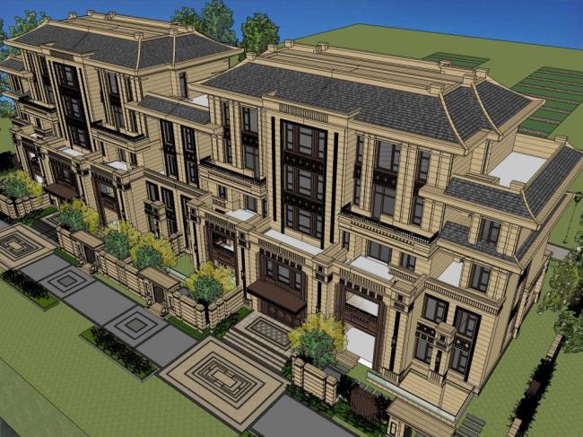 Sketchup住宅模型|多层住宅，花园洋房，居住建筑，古典风格