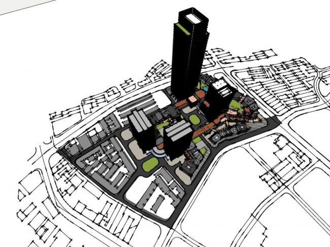 Sketchup综合体模型|多层高层混合商业综合体，高层办公写字楼，现代风格