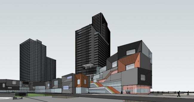 Sketchup综合体模型|多层高层混合商业综合体，高层办公写字楼，现代风格