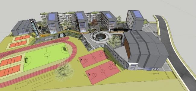 Sketchup学校模型|多层中小学学校，教学楼，教育建筑，现代风格