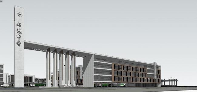 Sketchup学校模型|多层中小学学校，教学楼，教育建筑，现代风格