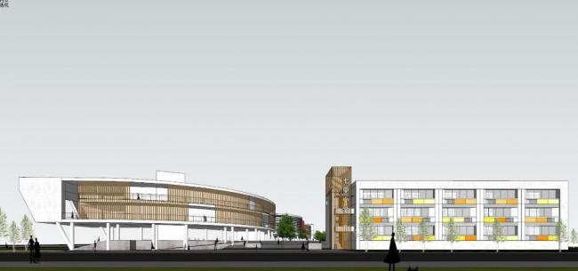 Sketchup学校模型|多层中小学学校，教学楼，教育建筑，现代风格