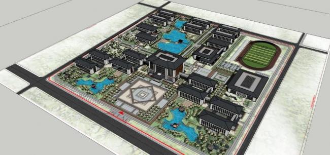 Sketchup学校模型|多层中小学学校，教学楼，教育建筑，中式风格