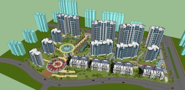 Sketchup住宅模型|高层住宅小区规划，居住建筑，现代风格