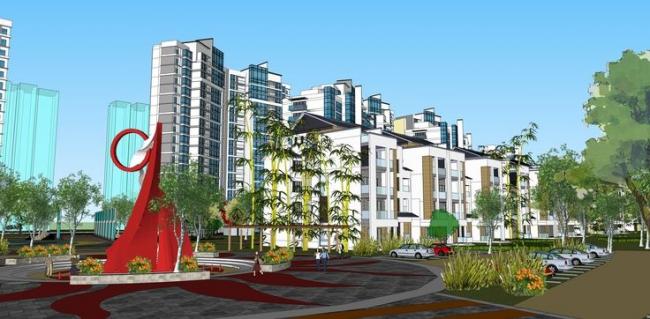 Sketchup住宅模型|高层住宅小区规划，居住建筑，现代风格