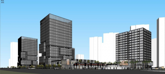 Sketchup综合体模型|高层商业综合体，办公写字楼，现代风格