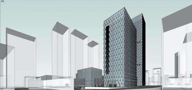 Sketchup综合体模型|超高层商业综合体，办公写字楼，现代风格