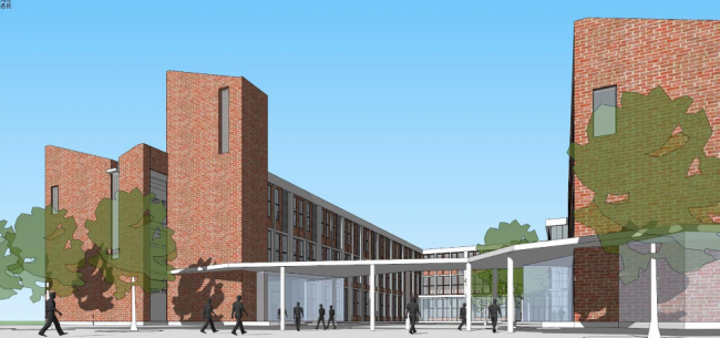 Sketchup学校模型|多层中小学学校，教育建筑，现代风格