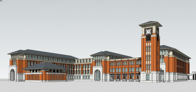 Sketchup学校模型|多层中小学学校，教育建筑，古典风格