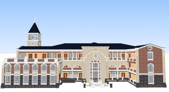 Sketchup住宅模型|多层幼儿园学校，教育建筑，欧式古典风格