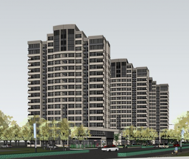 Sketchup住宅模型|高层住宅，底层商业，居住建筑，现代风格