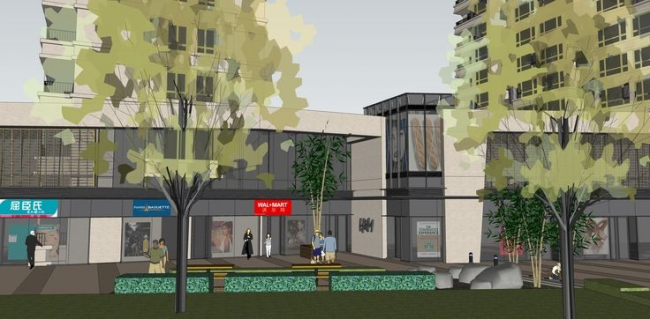 Sketchup住宅模型|高层住宅，底层商业，居住建筑，现代风格