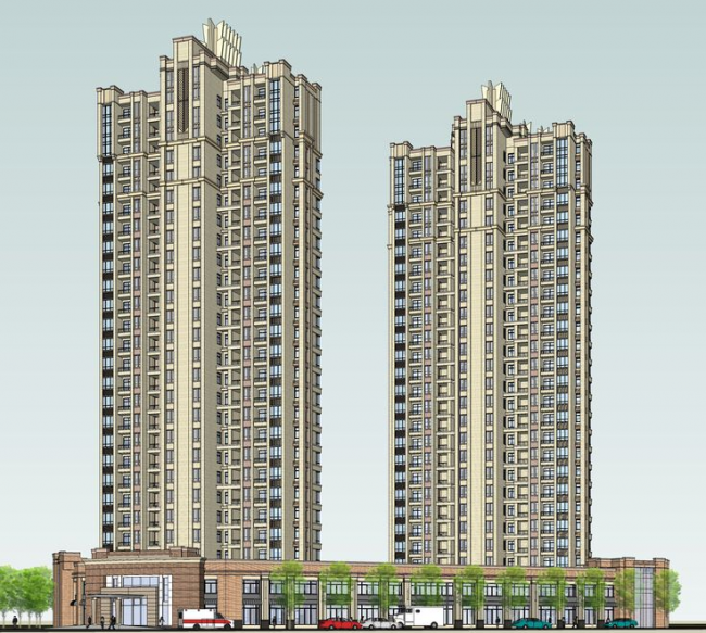 Sketchup住宅模型|高层住宅楼，现代风格，底层商业，居住建筑