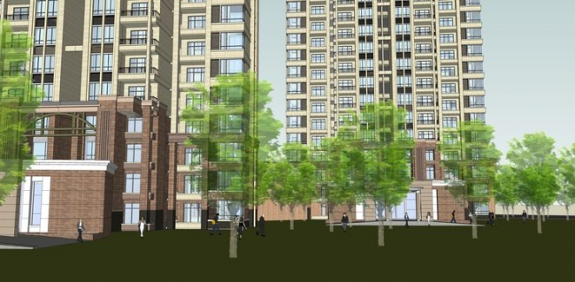 Sketchup住宅模型|高层住宅楼，现代风格，底层商业，居住建筑