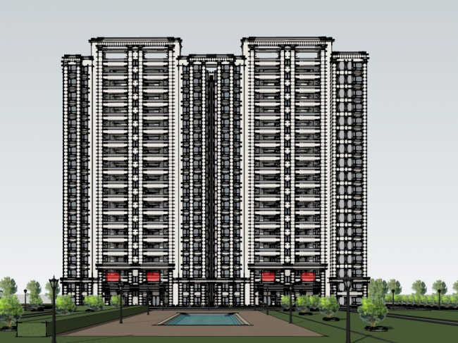 Sketchup住宅模型|高层住宅，现代风格，居住建筑，现代风格