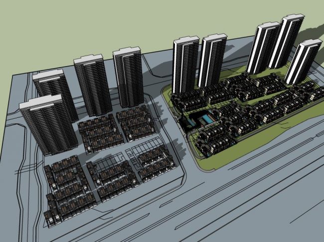 Sketchup住宅模型|高层住宅小区，现代风格，居住建筑