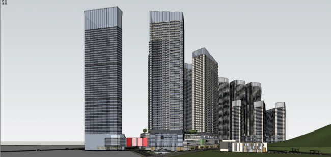Sketchup综合体模型|超高层商业综合体，办公写字楼，现代风格