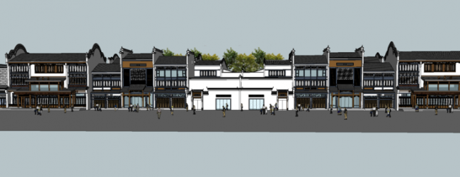 Sketchup商业模型|多层徽派商业街，中式风格