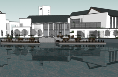 Sketchup商业模型|徽派售楼处，会所，新中式风格，度假中心，滨水景观，商业建筑-BIM建筑网