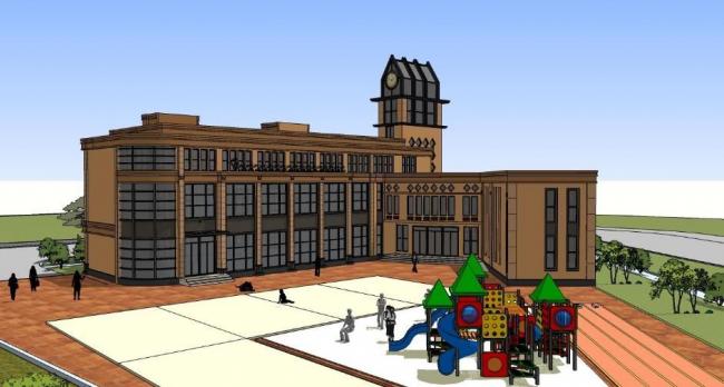 Sketchup学校模型|多层幼儿园学校，教育建筑，欧式古典风格