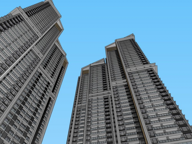 Sketchup住宅模型|超高层住宅，现代风格，底层商业，居住建筑