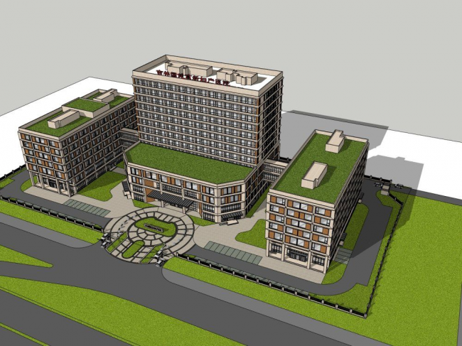 Sketchup医院模型|多层高层混合医院，现代风格，医疗建筑
