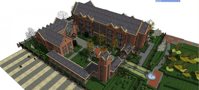 Sketchup学校模型|多层幼儿园学校，教育建筑，英式古典风格