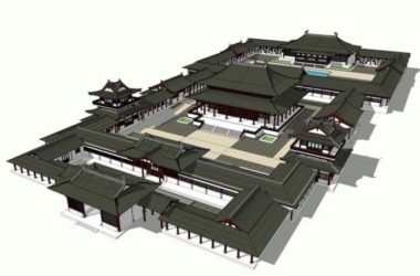Sketchup古建筑模型|多层古建寺庙，中式风格-BIM建筑网