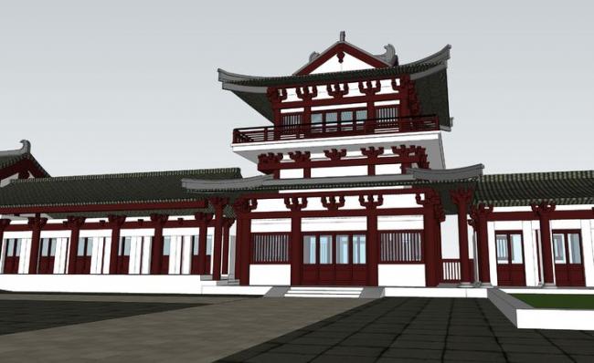 Sketchup古建筑模型|多层古建寺庙，中式风格