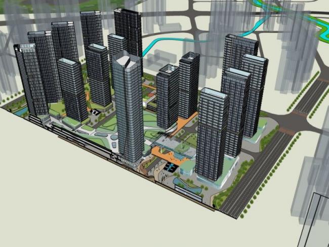 Sketchup住宅模型|超高层住宅小区，现代风格，居住建筑