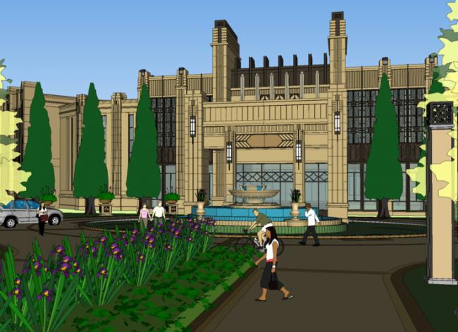 Sketchup景观模型|华润中央公园示范区入口，古典风格