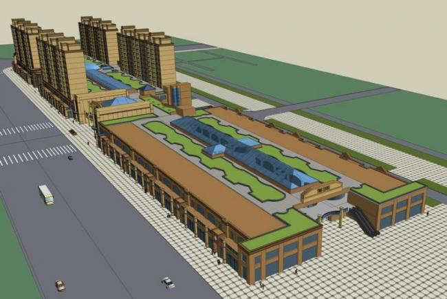 Sketchup商业模型|多层商业步行街，高层住宅，欧式古典风格