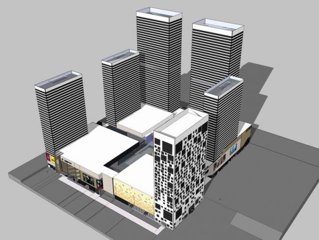 Sketchup商业模型|多层商业，高层办公，青岛万达商业广场，商业综合体，现代风格