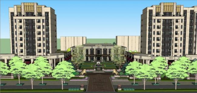 Sketchup住宅模型|小高层住宅，底层商业，新古典风格