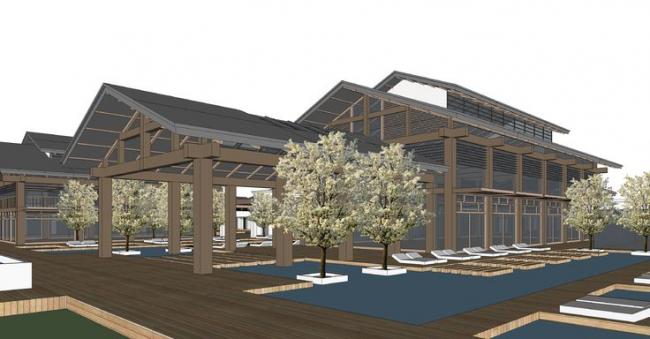 Sketchup酒店模型|多层仿古温泉会所酒店，新中式风格