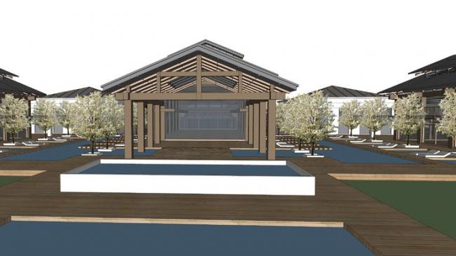 Sketchup酒店模型|多层仿古温泉会所酒店，新中式风格