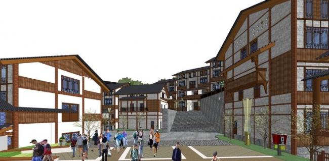 Sketchup酒店模型|多层酒店，民族风吊脚楼，山地建筑，中式风格