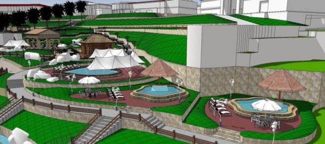 Sketchup酒店模型|多层温泉会所酒店，新古典风格