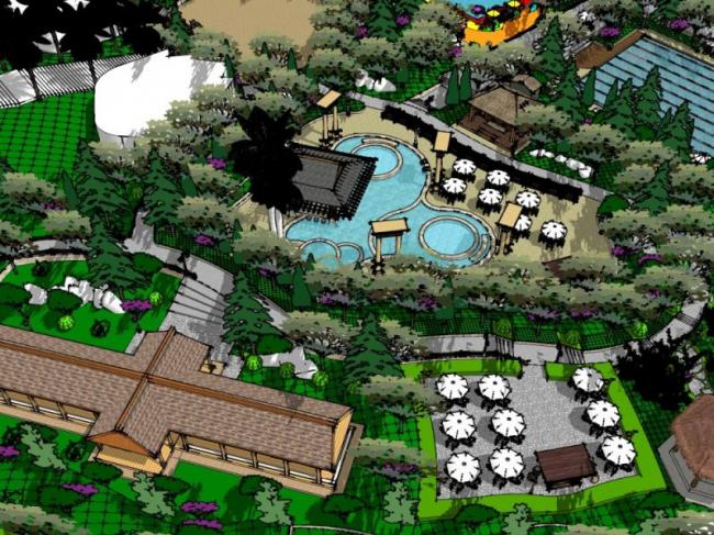 Sketchup酒店模型|多层温泉会所酒店，新古典风格