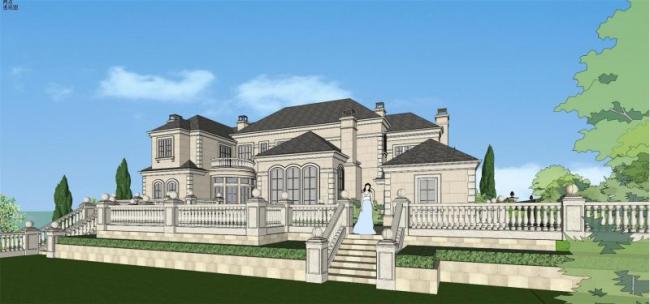 Sketchup别墅模型|独栋别墅，法式古典风格