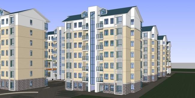 Sketchup住宅模型|多层住宅，底层商业，居住建筑，现代风格